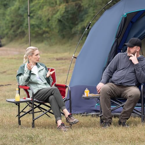 TIMBER RIDGE Folding Rocking Camping Chair, 400lbs Capacity Portable Oversized Outdoor Rocker with Hard Armrests, Cup Holder & Side Pocket, Quick-Fold Design for Outdoor, Patio, Lawn, Blue