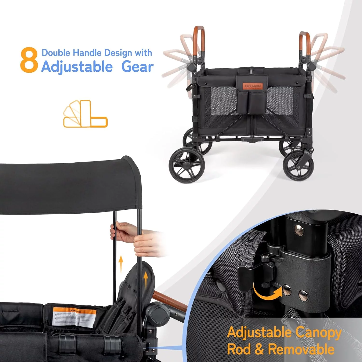 JOYMOR Quad Pro Stroller Wagon for 4 Infants, Bus Seating, Double Side Handles, Phone Holder, Unisex