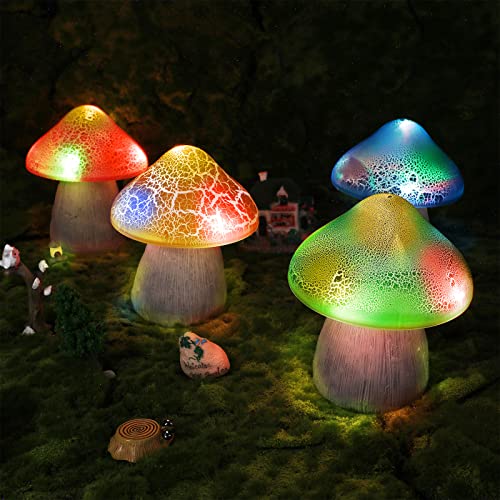 4 Pieces Outdoor Solar Powered Garden Mushroom Lights LED Waterproof Cute Mushroom Shaped Pathway Landscape Lights 2 Modes Automatic Change and 5 Lamp Beads for Yard Landscape Decoration