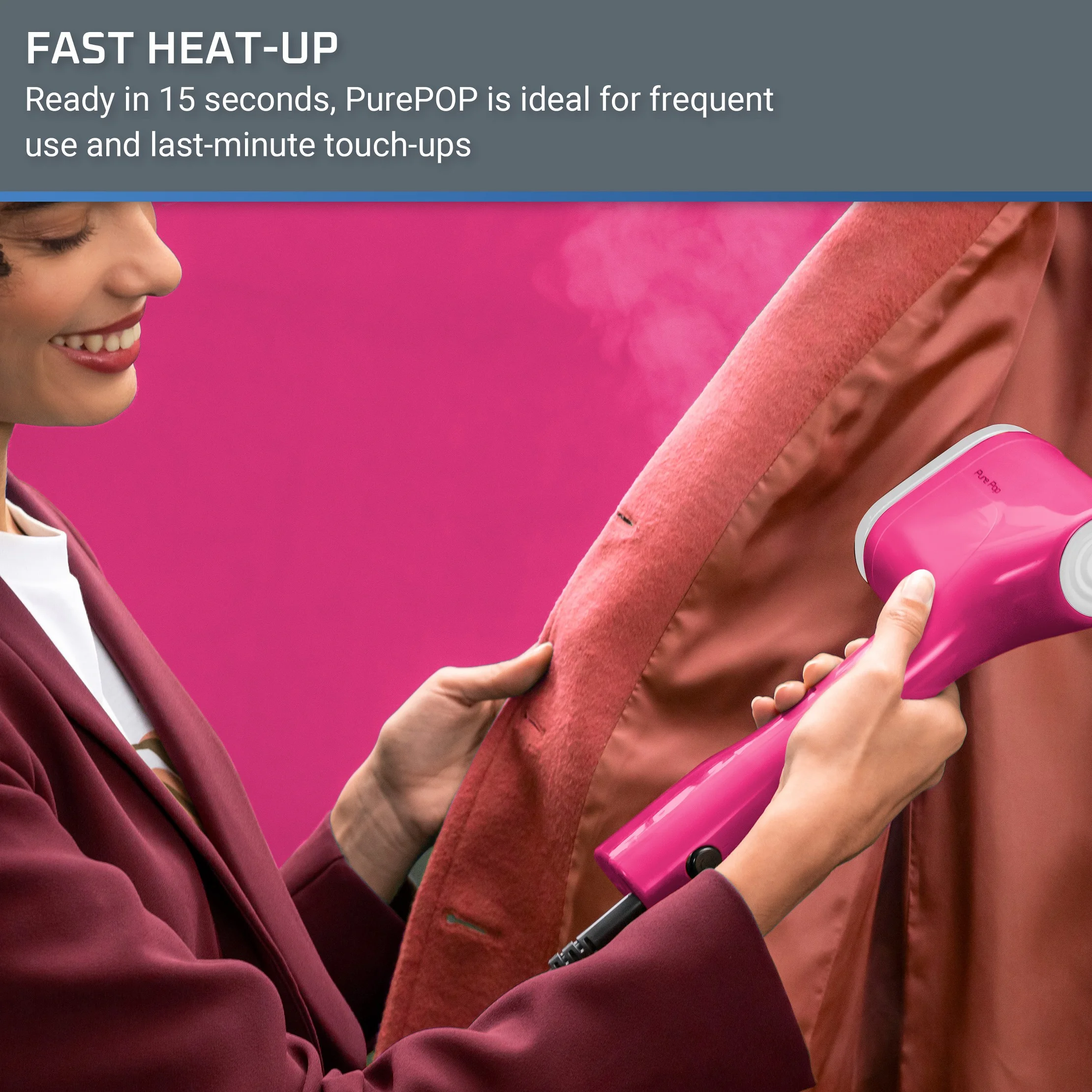 Handheld Garment Steamer for Clothes Pure Pop Pink