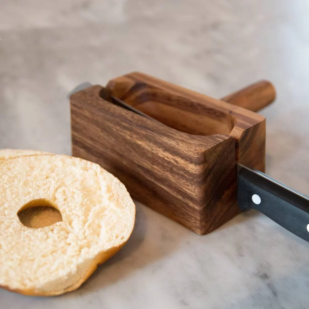 Ironwood Gourmet 28330 Local 338 Bagel Miter, Acacia Wood, 7 x 5.5 x 2.5 inches