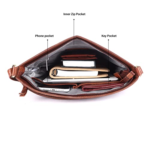 Terry Large Soft Real Leather Womens Crossbody Handbags and Purses-Triple Zip Premium Sling Crossover Shoulder Bag