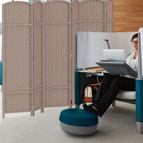 Room Divider 4 Panel Screen 5.6 Ft Tall Partition Room Dividers Brown Privacy Screens Folding Room Separation Free Standing Waterproof Wood Frame Wall Divider