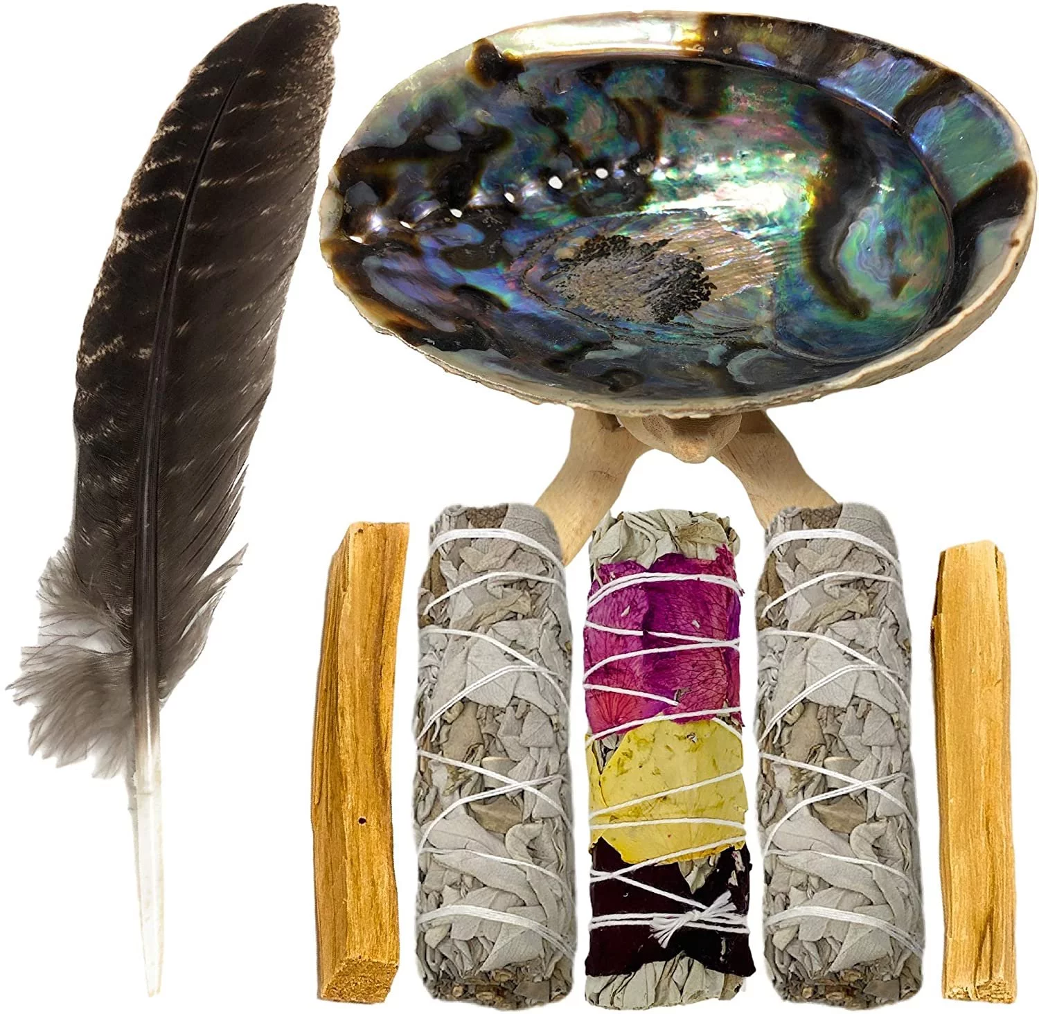 HIPFREE Smudge Kit White Sage Cedar Flower Sage Yerba Santa Palo Santo Home Cleansing Blessing Serenity