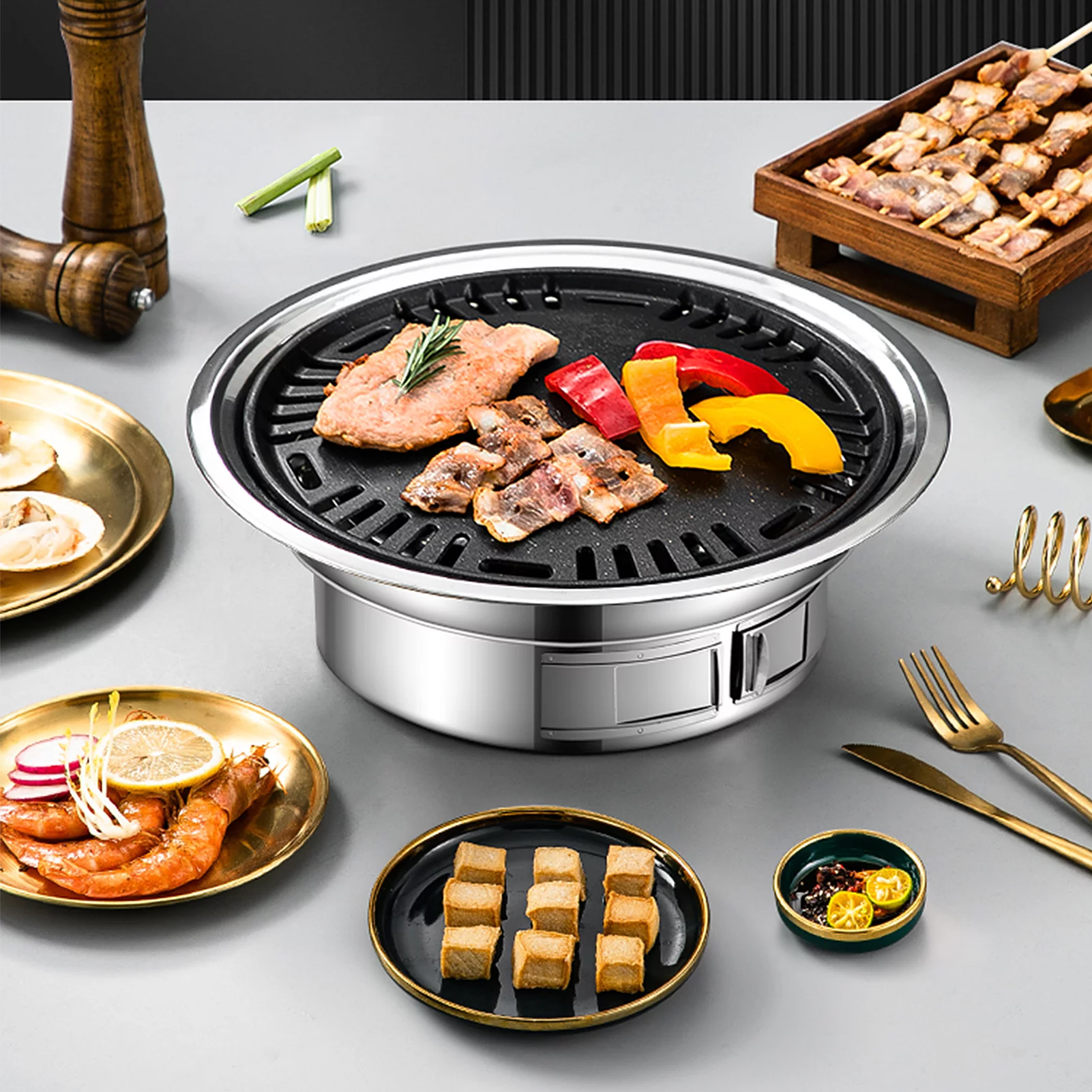 Portable Stainless Steel Charcoal Grill - Non-stick Korean BBQ Stove for Outdoor Camping and Cooking