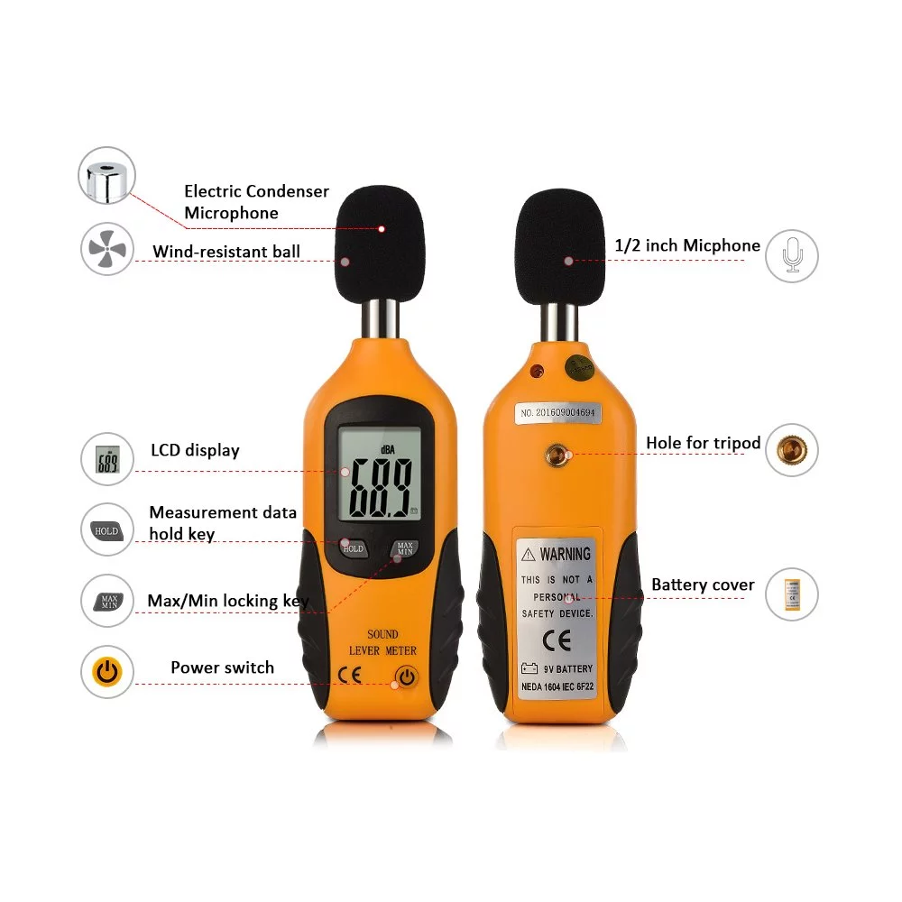 Mengshen Decibel Meter, Digital Sound Level Meter Handheld Audio Noise Meter Tester with LCD Display Measuring 30-130dB (Battery Included)