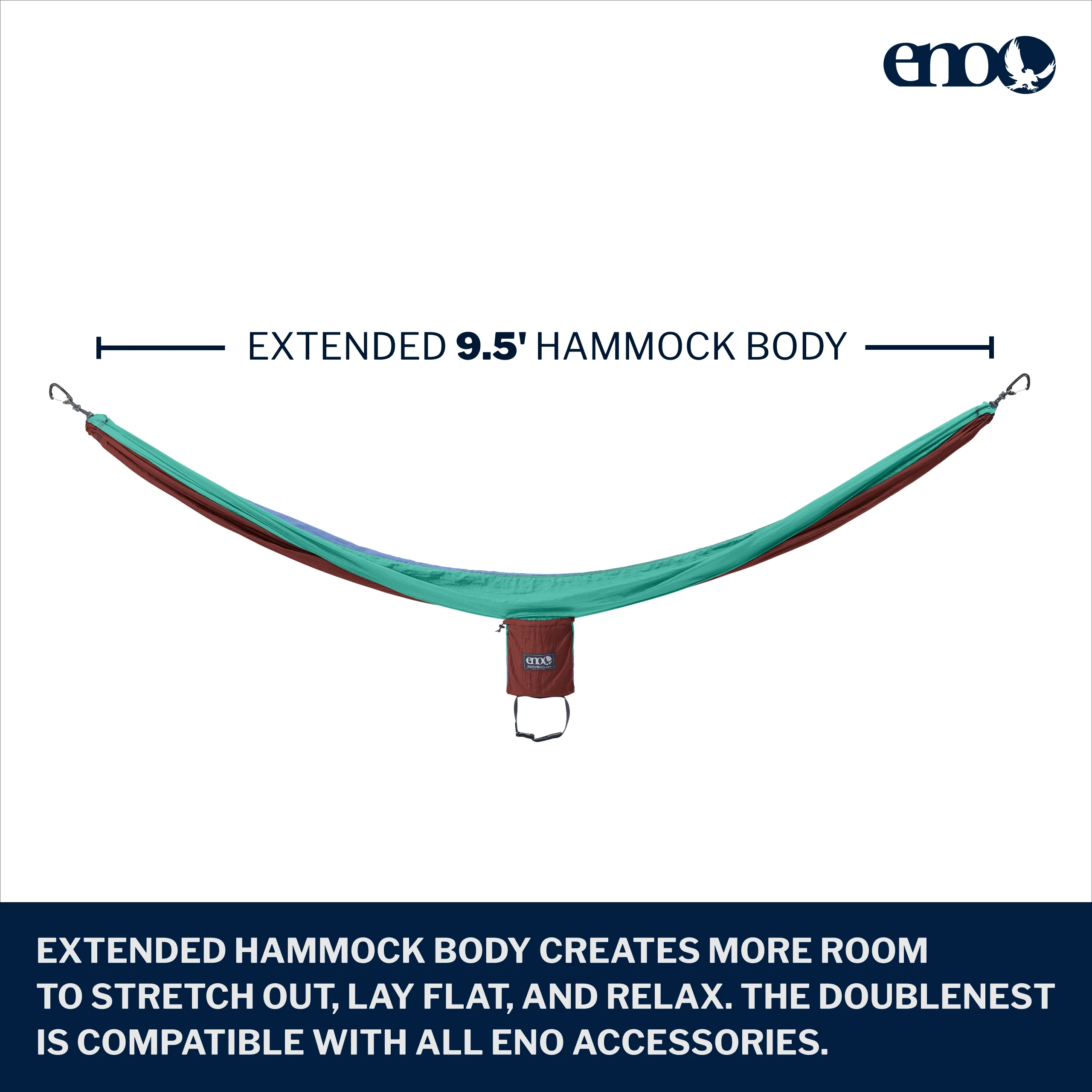 Eno DoubleNest Hammock, Seaglass/Merlot/Denim, One Size