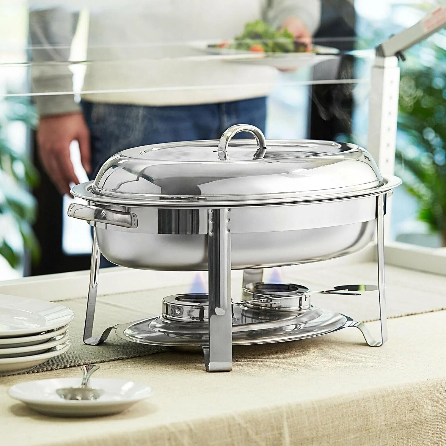6 Qt. Oval 23 Size Stainless Steel Chrome Accent Chafer Chafing Dish Food Warmer Buffet Set Servers And Warmers For Parties Dishes Warmers, Silver, (4630246)