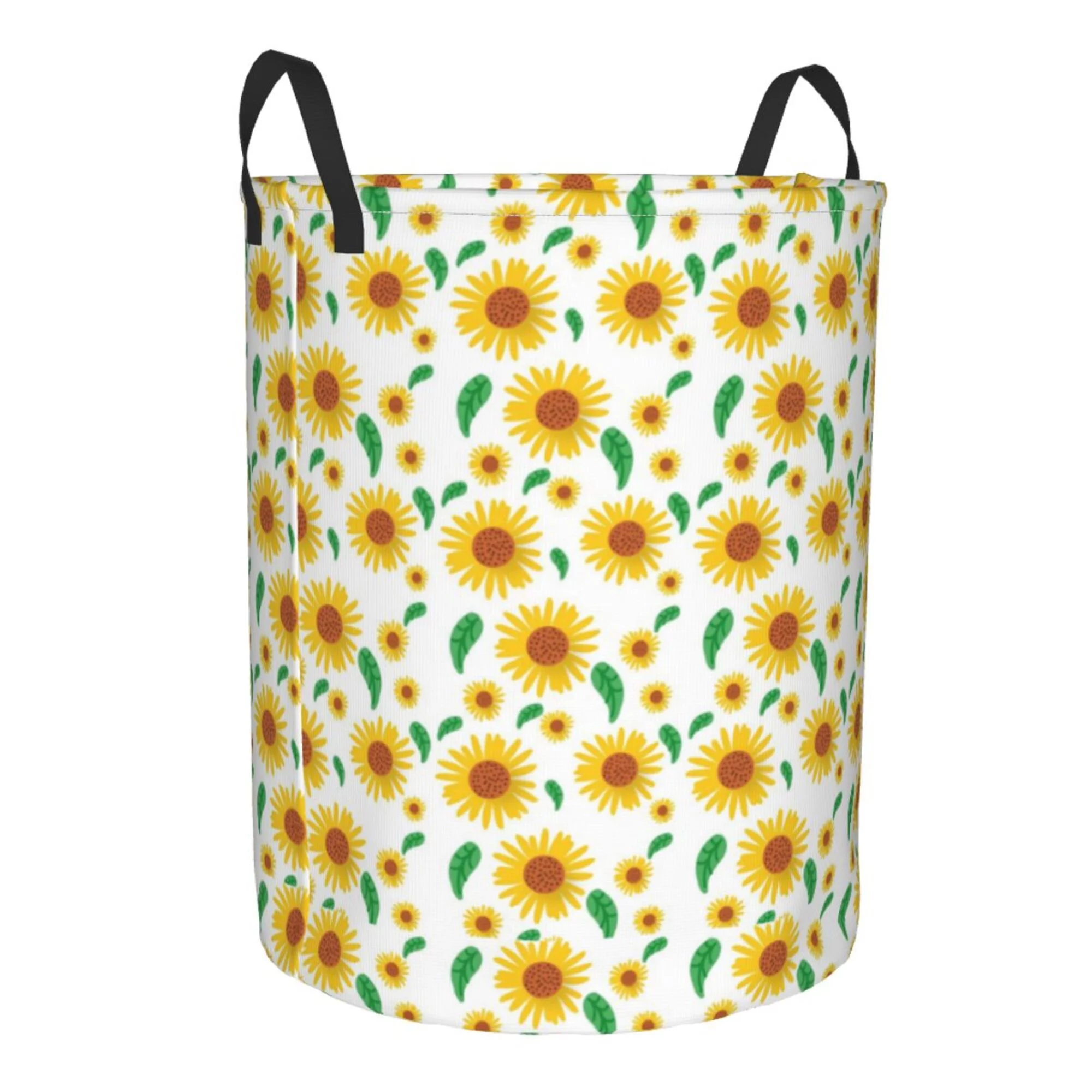 XMXY Round Laundry Basket Organizer, Sunflower Template Flower Waterproof Collapsible Dirty Clothes Basket Laundry Hamper, Medium Size