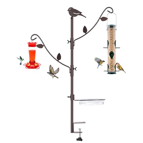 6-Hook Bird Feeding Station Kit, Wild Bird Feeder Stand Pole, Multi-Feeder Kit Stand with 4 Feeders, Bird Bath and Mesh Tray, 94 Inch