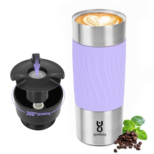Travel Coffee Mug with 360°Lid, Travel Coffee Tumbler 16 oz Leak Proof, Stainless Steel Insulated Travel Mugs for Hot and Cold Spill Proof Leak Proof(Black)