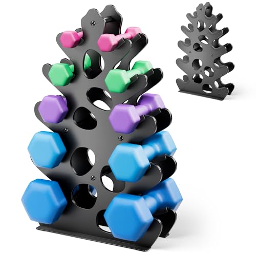 Dumbbell Rack Stand, (Dumbbells Not Included) with Protective Edge Rubber Covers for Home Gym, Compact A-Frame Design Weight Rack with Handle