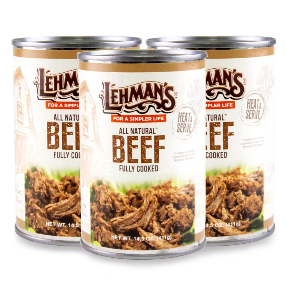 Lehman's All Natural USA Made Ready to Eat Canned Beef Meat, 14.5 oz each, Pack of 3