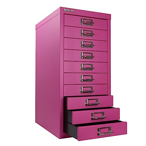 Bisley 10-Drawer Steel MultiDrawer Cabinet - Black, Chrome Pull Handles with Label Holders, Powder-Coated Steel, Removable Drawers, Fits Under Most Desks, Labels Included