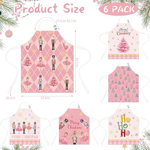 THAWAY 6Pcs Christmas Aprons Christmas Kitchen Aprons with Adjustable Neck Strap Red Black Buffalo Plaid Christmas Cooking Aprons Snowman Santa Claus Gnome Funny Holiday Aprons for Women Men