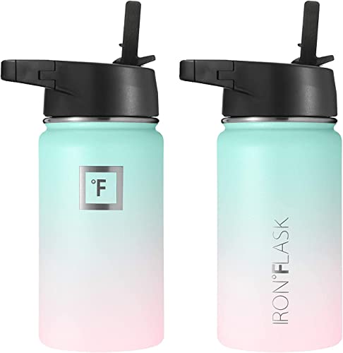 IRON °FLASK Camping & Hiking Hydration Flask with 3 Lids - Stainless Steel, Double Walled & Vacuum Insulated Water Bottle - Leak Proof & BPA Free (Midnight Black, Straw - 40 oz)