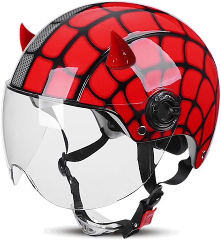 Youth Motorcycle Half Helmet, Kids Open Face Retro Helmets with Visor, Lightweight Sun Protection for All Seasons Men Women Retro Scooter Cruiser Jet Helmet, DOT Approved-Q||48-55CM