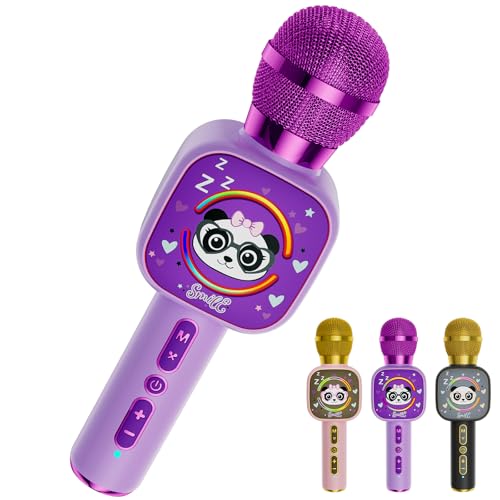 Bluetooth Karaoke Microphone Toy for Kids - Mini Portable Speaker with LED Lights, Wireless Pairing (TWS) for Duet Singing, Christmas Birthday Gift Toys for Boys & Girls Ages 2-12 (purple - 1)