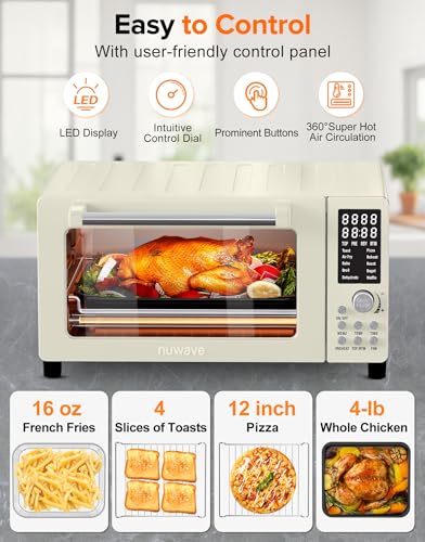 Nuwave Bravo Pro Smart 21QT Toaster Oven Air Fryer Combo, Convection Oven Countertop, 10 functions all in 1, with even & quick crisp technology, 50-450°F, 1800W, Stainless Steel