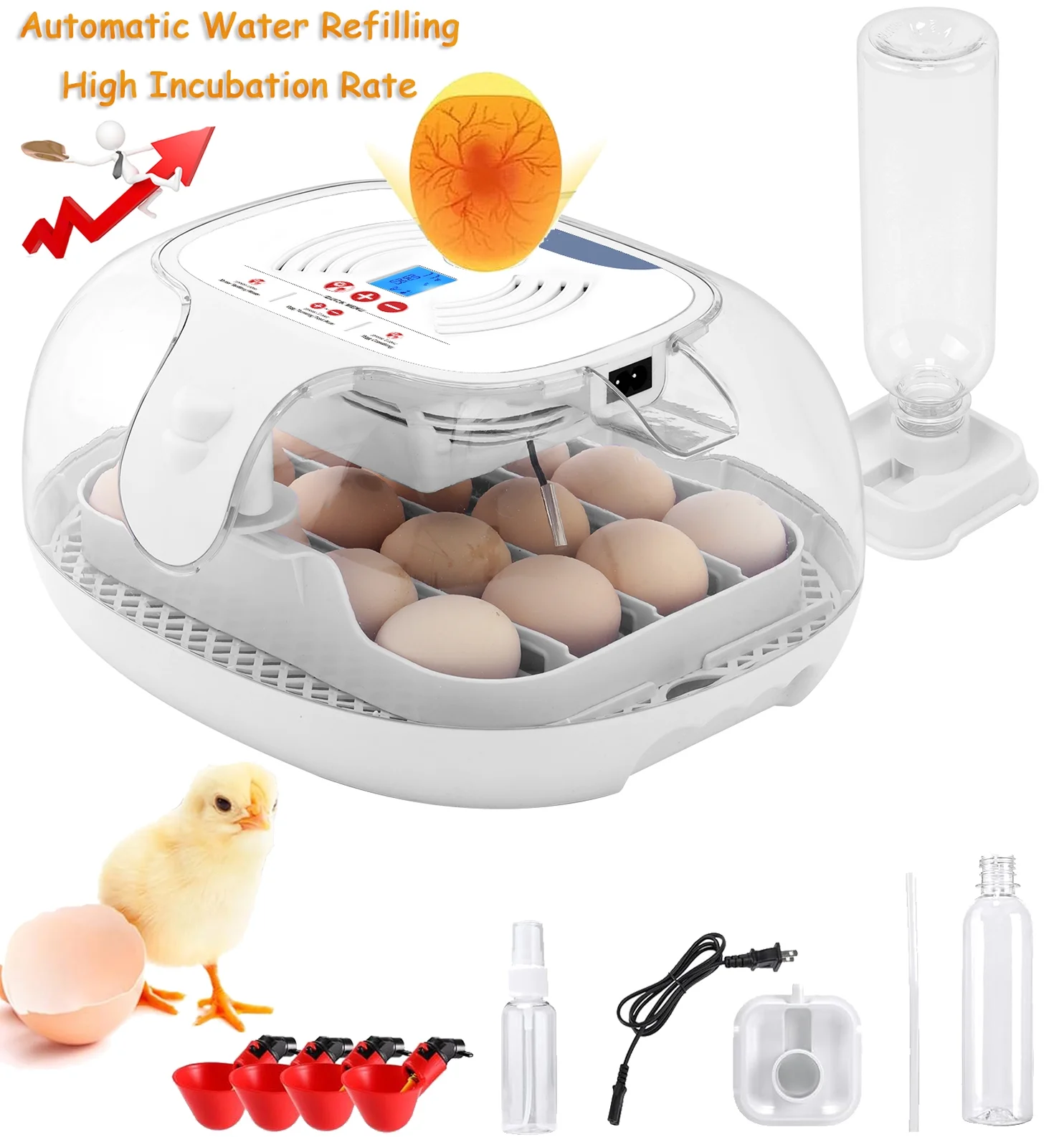 Egg Incubator, Incubating 16-35 Eggs, with Automatic Turning, LED Screen Temperature Control, Egg Candle, External Automatic Water Addition, for Hatching Chicken, Duck, Goose, Quail