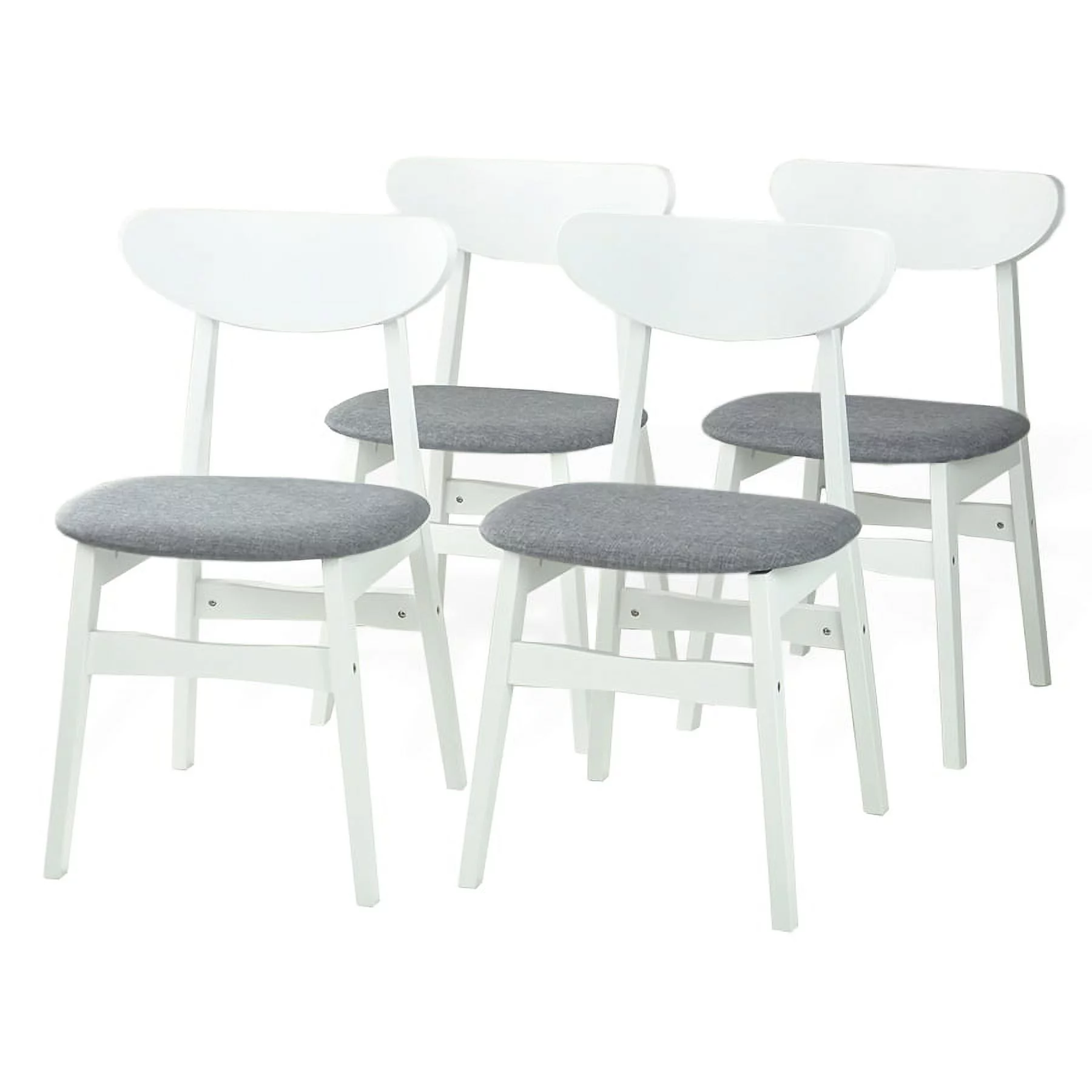 SK New Interiors Set of 4 Solid Wood Yumiko Dining Kitchen Modern Side Chairs w/Padded Seat White