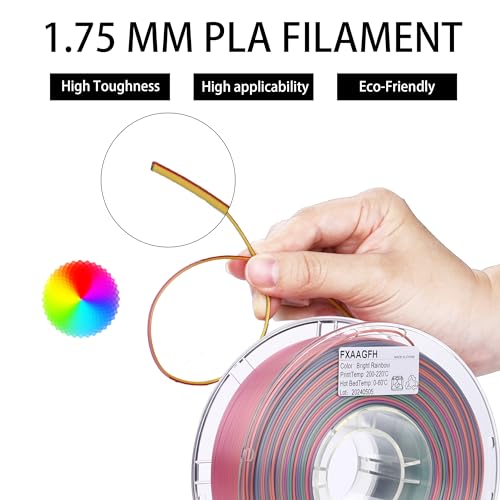 Rainbow 3D PLA Printer Filament 1.75 mm, Matte 3 D PLA Printing Print Filament +/-0.03mm, 1kg/2.2lbs