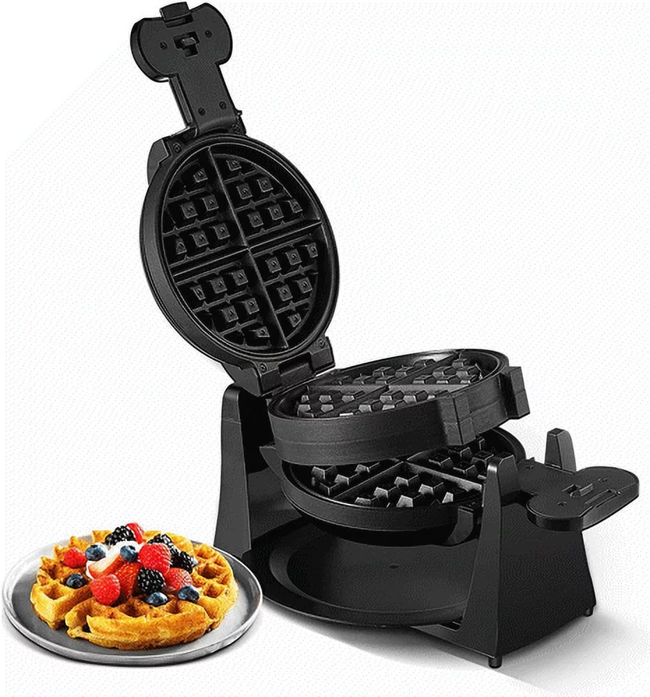 AICOOK 180° Flip Belgian Double Waffle Maker, Waffle Iron 8-Slice One Time, Nonstick Plates, Removable Drip Tray & Rotating, 1400W Adjustable Temperature Control & Cool Touch Handle, Black
