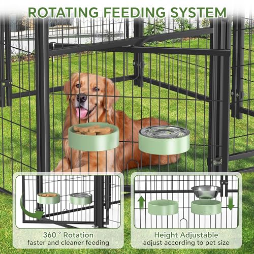 Mr IRONSTONE Large Dog Kennel Outdoor with Water-Resistant Roof Heavy Duty Outside Dog Kennel Pet Pens Dogs Run Enclosure with Rotating Feeder and Secure Lock (4'L x 4'W x 4.4'H)