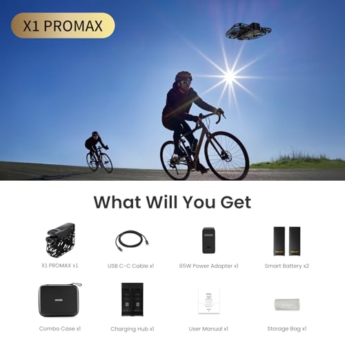 X1 PROMAX 8K Action Flying Camera, Foldable Drone with Camera with 42 KM/H Follow Speed, 10+ Fully Automatic Flight Modes, Fly Anywhere with OmniTerrain, SmoothCapture 2.0(Cycling Combo)
