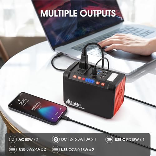 Takki 120W Peak Solar Generator Portable Power Station with 21W Panels, 88Wh Solar Charger Power Bank AC DC USB Ports for Camping Tent Laptop Outdoor Emergency