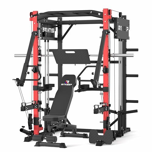 Smith Machine with Jammer Arms & Leg Press with Adjustable Dual Pulley Ratio (1:1 & 2:1), PMAX-4750 All-in-One Commercial & Home Gym Equipment, Heavy-Duty Steel Frame by RitKeep