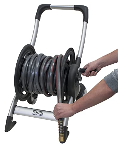 AMES 2518000 Reel Cart, NeverLeak Design, Holds 200 ft. of 5/8 in. Garden Hose, Heavy Duty Aluminum, Silver