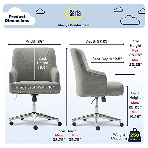 Serta Scarlett Modern Office Chair, Pleated and Curved Mid-Back Desk Chair, Pocket Coil Seat Cushion, Padded Armrests, Vanity Armchair with Wheels, Swivel Gold Base, Beige Velvet Fabric