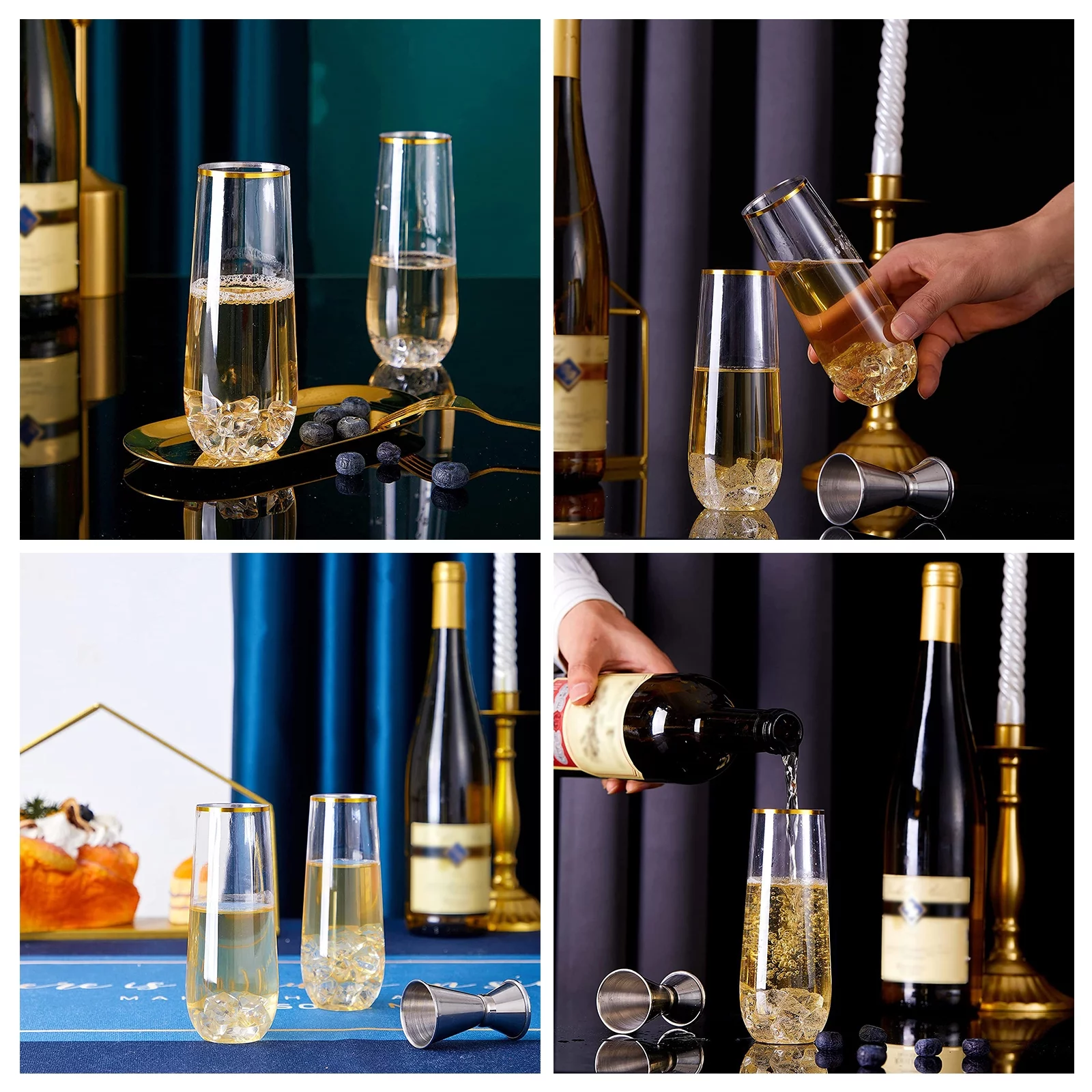 24Pcs Clear Champagne Glasses - 9oz Disposable Drinkware for Wedding, Party, Birthday, Christmas, Anniversary Celebrations