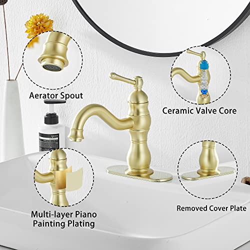 GGStudy 360° Swivel Antique Brass Bathroom Vessel Sink Faucet Single Handle One Hole Matching with Pop Up Drain