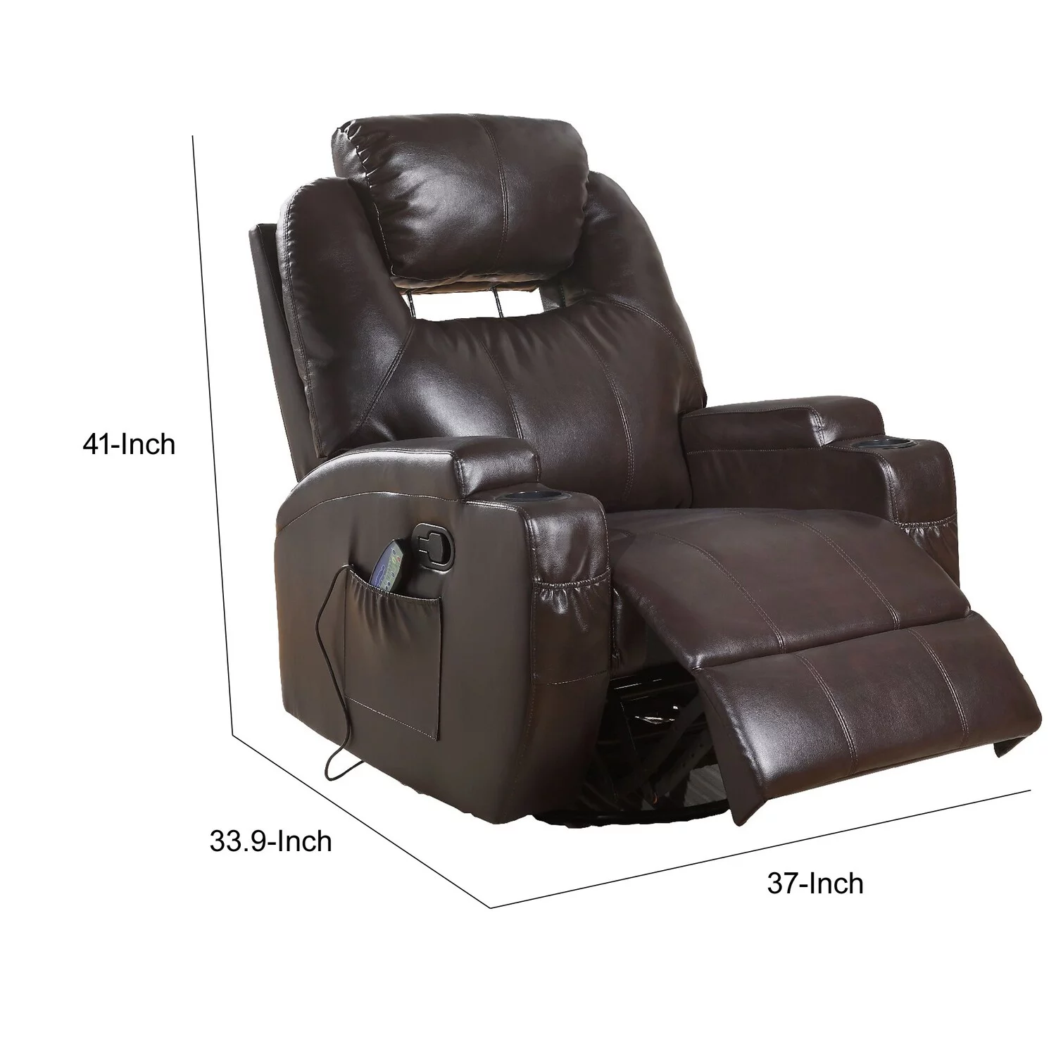 Benzara Contemporary Polyurethane Upholstered Metal Rocker Recliner with Swivel, Brown-Color:Brown