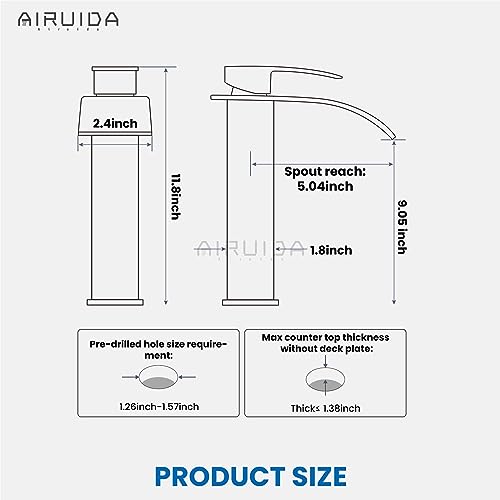Airuida Brushed Gold Tall Waterfall Bathroom Vessel Sink Faucet Modern Bathroom Vanity Faucet Single Handle Single Hole Farmhouse Bar Mixer Tap Washbasin Faucet Deck Mount