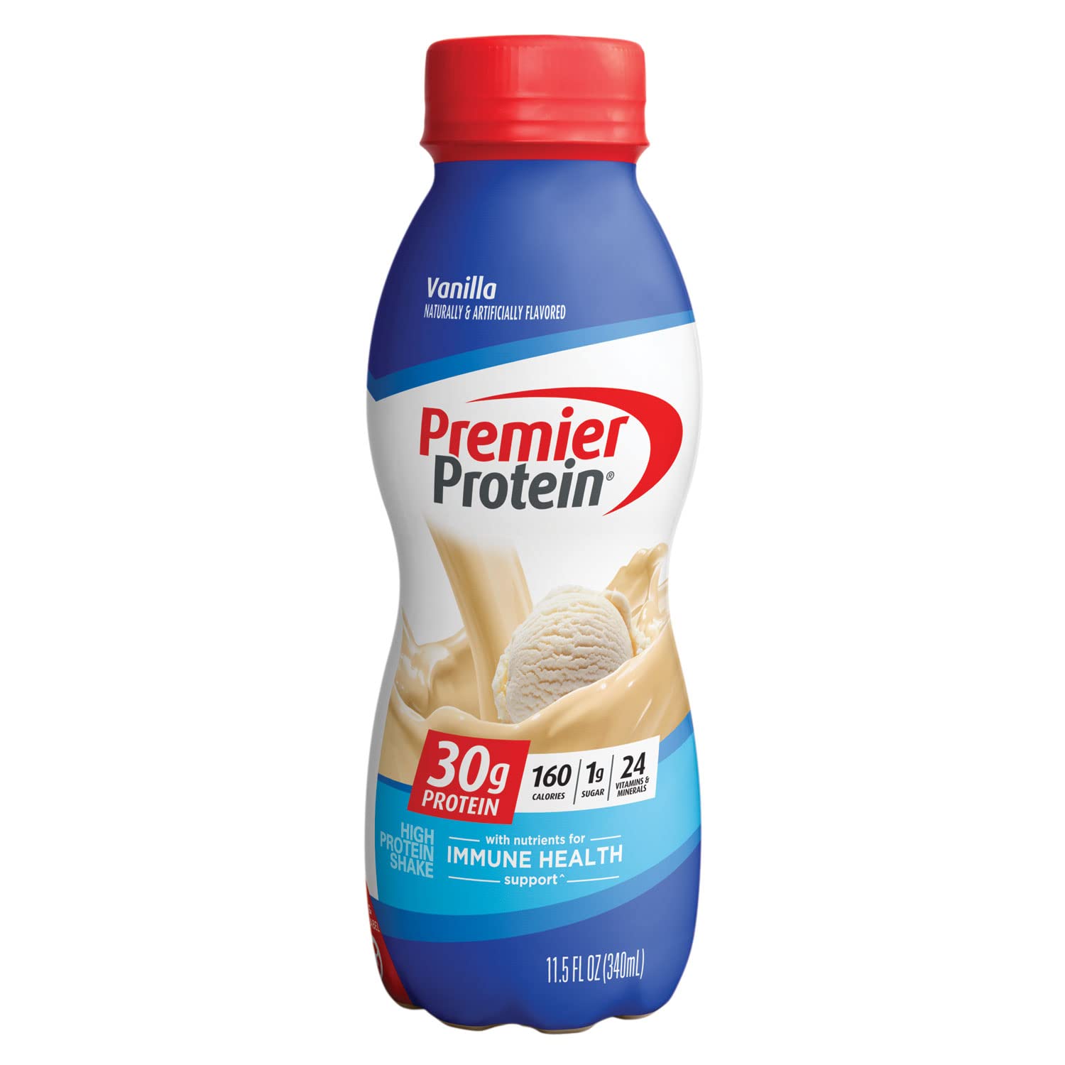 Premier Protein 30g Protein Shake, Vanilla, 30g Protein, 1g Sugar, 24 Vitamins & Minerals, Nutrients to Support Immune Health, 11.5 fl oz