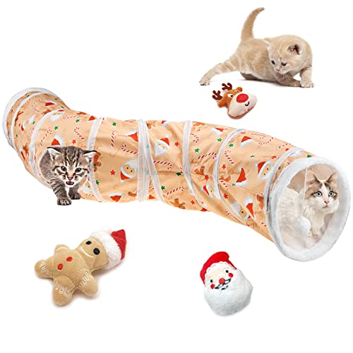 Vehomy 4Pcs Christmas Cat Toys Set - Cat Xmas S Shape Tune with Ball, Catnip, Gingerbread Man, Santa Claus, Elk Toys
