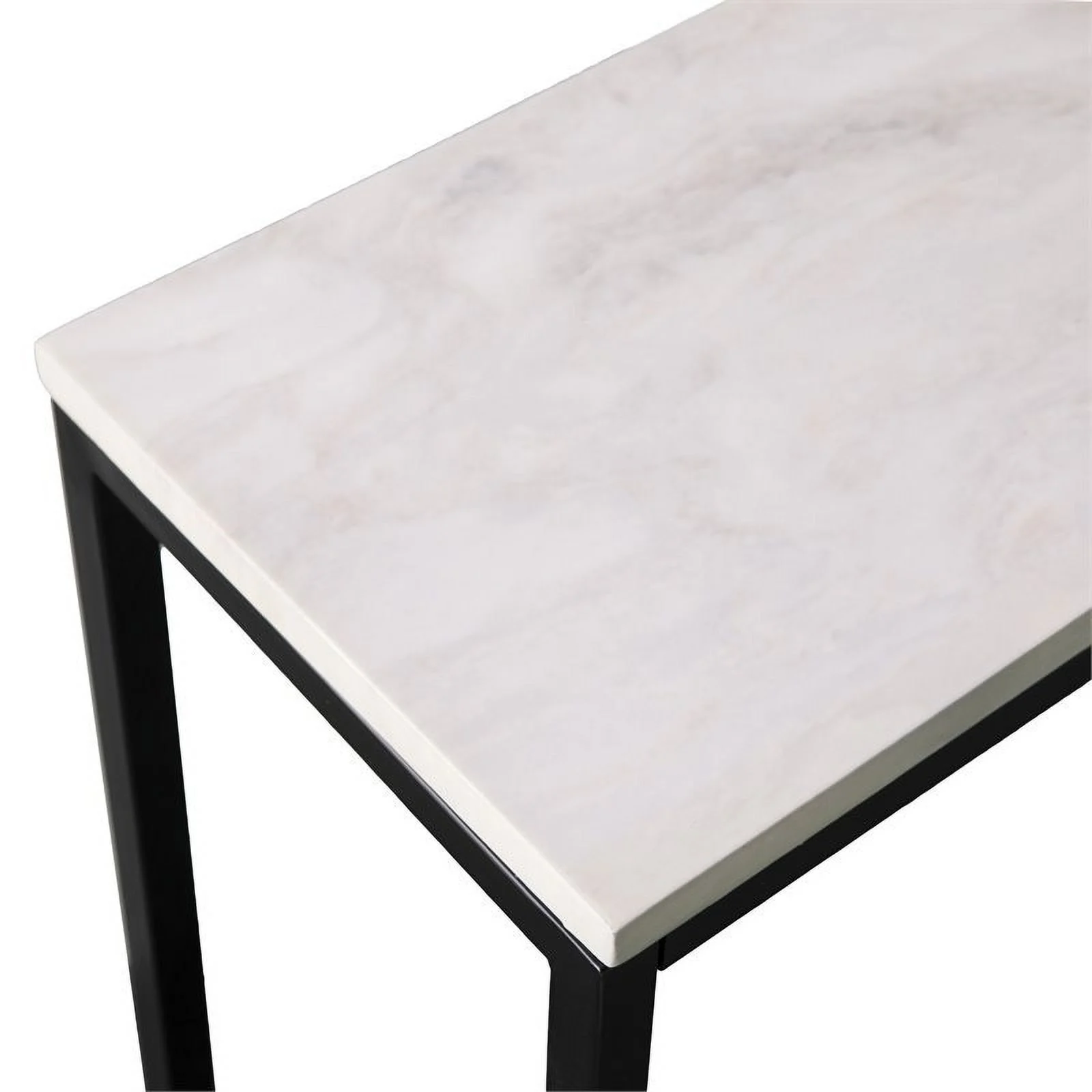 Maklaine Transitional Faux Marble Skinny Console Table in Matte Black