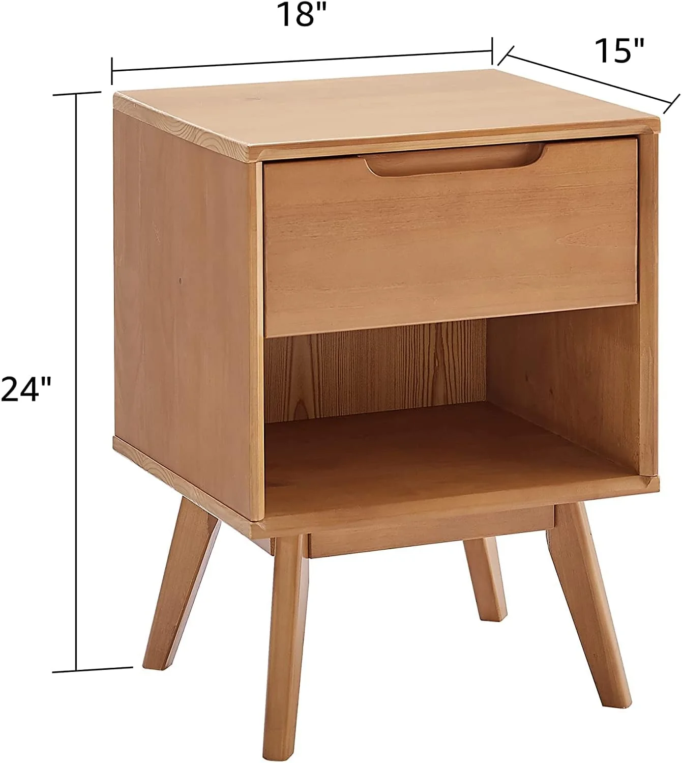 Modern Solid Wood Nightstand/Bedside Wood Table For Bedroom,End Table For Living Room With 1 Storage Drawer And Open Shelf,