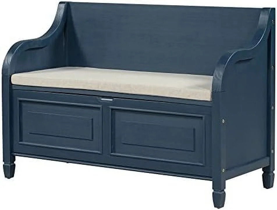 HJZUINIUNIU Rustic Entry  Bench with Hidden Compartments and Removable Cushion  Wooden Entryway Hallway Foyer Shoe Bench Bedroom End of Bed Bench  250lbs Weight Capacity (Antique Navy)