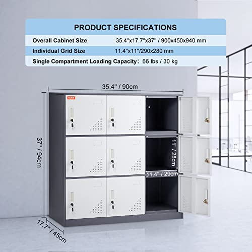 VEVOR Metal Locker for Employees, 9 Doors Storage Cabinet with Card Slot, Gray Steel Employee Lockers with Keys, 66lbs Loading Capacity Office Storage Lockers for Home, School, Office, Gym