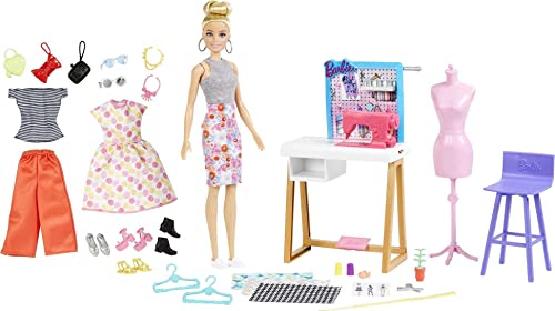 Barbie Fashion Designer Doll & 25+ Accessories, Studio Playset Includes Toy Furniture, Sewing Machine & Mannequin, Blonde Doll