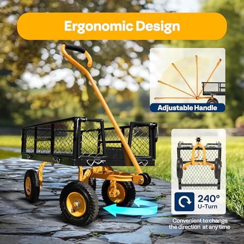 VIVOHOME Heavy Duty 880 Lbs Capacity Mesh Steel Garden Cart Folding Utility Wagon with Removable Sides and 4.10/3.50-4