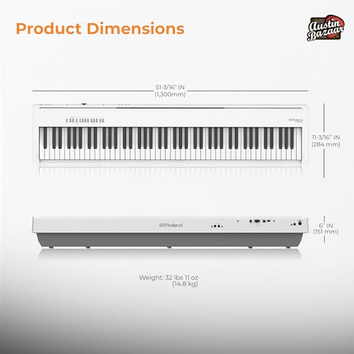 Roland FP-30X 88-Key Digital Piano - Black Bundle with Adjustable Stand, Bench, Sustain Pedal, Online Piano Lessons, Instructional DVD, and Austin Bazaar Polishing Cloth