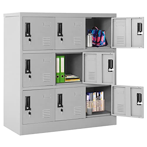 Greenvelly 9 Door Storage Locker for Employee, Metal Locker for Office, Gym, Shool,Lockable Black Steel Locker with Lock and Card Slot for Home,Garage