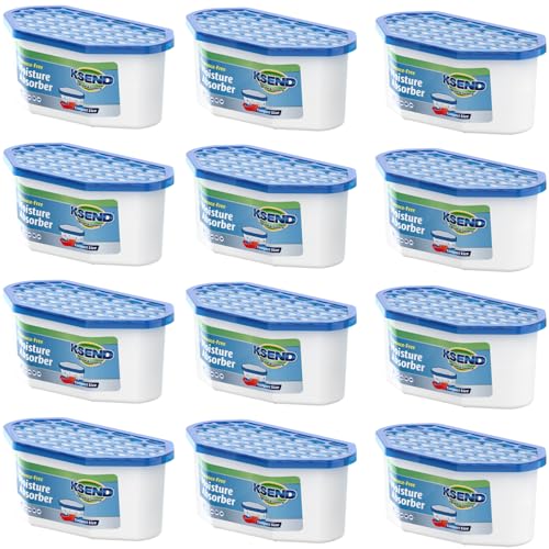 Moisture Absorbers, 12 Pack, Compact Dehumidifier for Closet, Efficient Humidity Absorber Boxes, Moisture Absorber for Closet, Odor Eliminator with Fragrance Free, Blue, 6.4oz, 300ml
