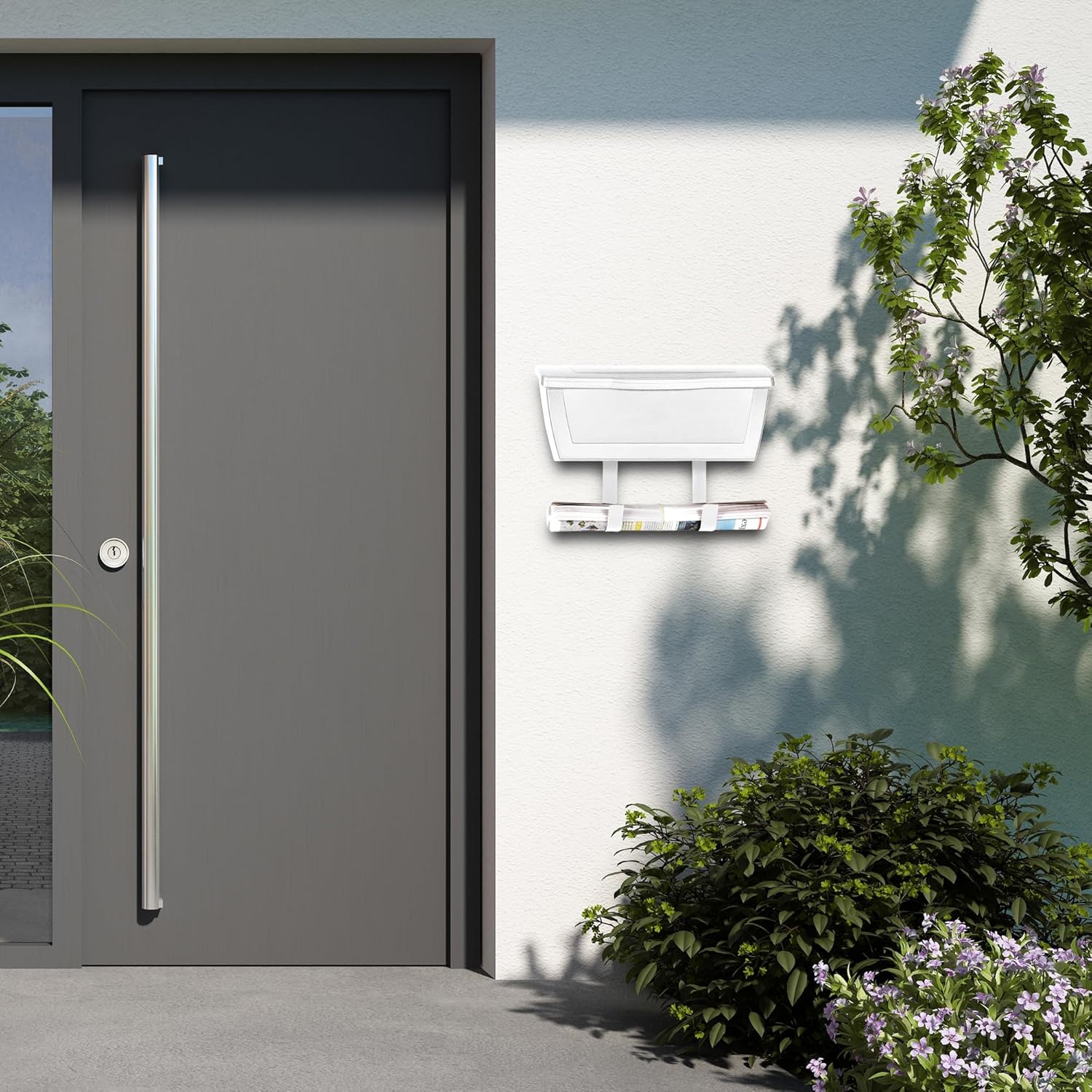 Small Plastic Mailbox with Newspaper Hook Kit for Outside Porch, Easy to Install Wall Mount, Lightweight, Heavy Duty, Rustproof, Maintenance-Free Horizontal Mail Box for House - Made in Canada (White)