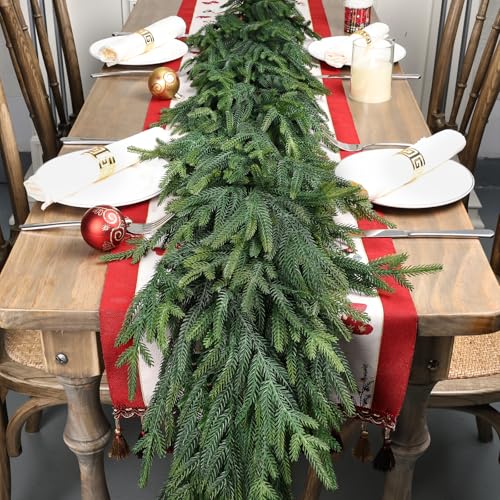 Artgar 12Ft (2 * 6ft) Christmas Pine Garland, 2 Pcs Real Touch Pine Garland, Artificial Realistic Greenery Garlands for Mantle Table Stair Window Porch Indoor Outdoor Winter Xmas Holiday Decorations